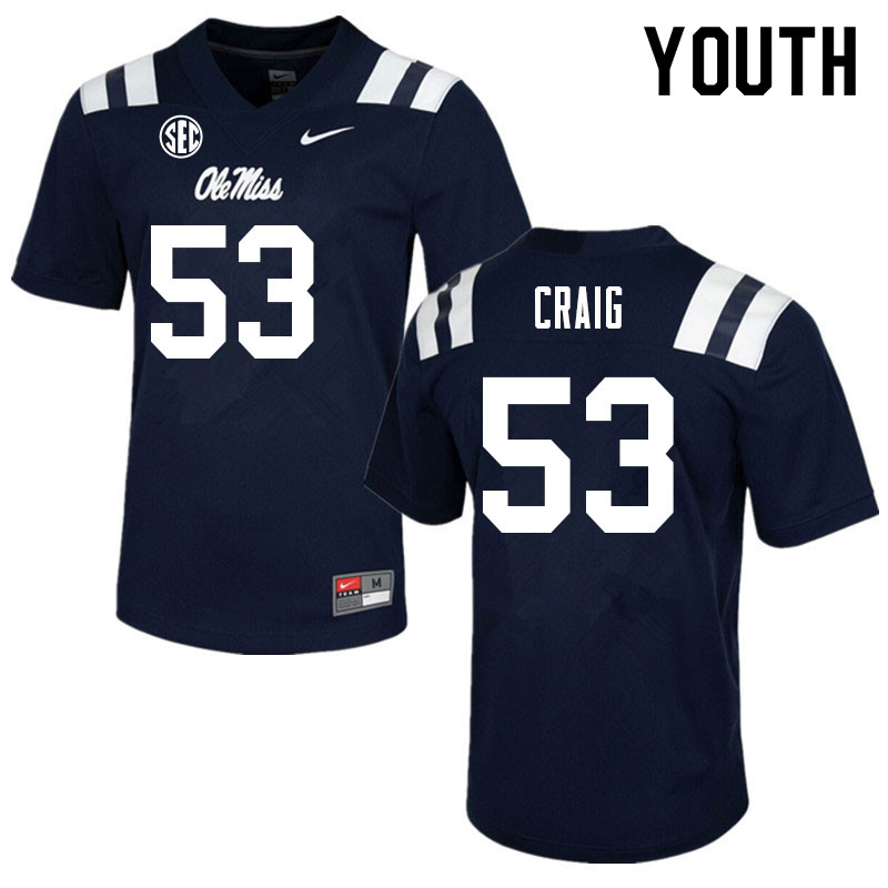 Youth #53 Carter Craig Ole Miss Rebels College Football Jerseys Sale-Navy